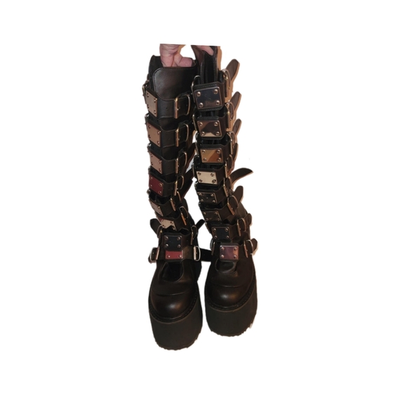 Women's Gothic Punk Damned Demonia Black Combat Boots - Picture 4 of 15